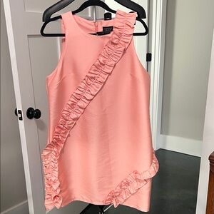 Topshop Coral Pink Ruffle-Trim Sleeveless Dress sz 12 nwt
